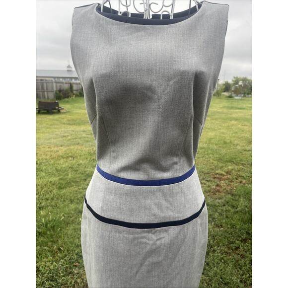 Antonio Melani Navy Blue Gray Stretch Sheath Dress 2 Excellent Business Casual - Picture 2 of 7